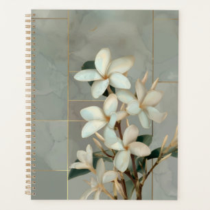 Marbre à ligne dorée et fleur de magnolia blanc