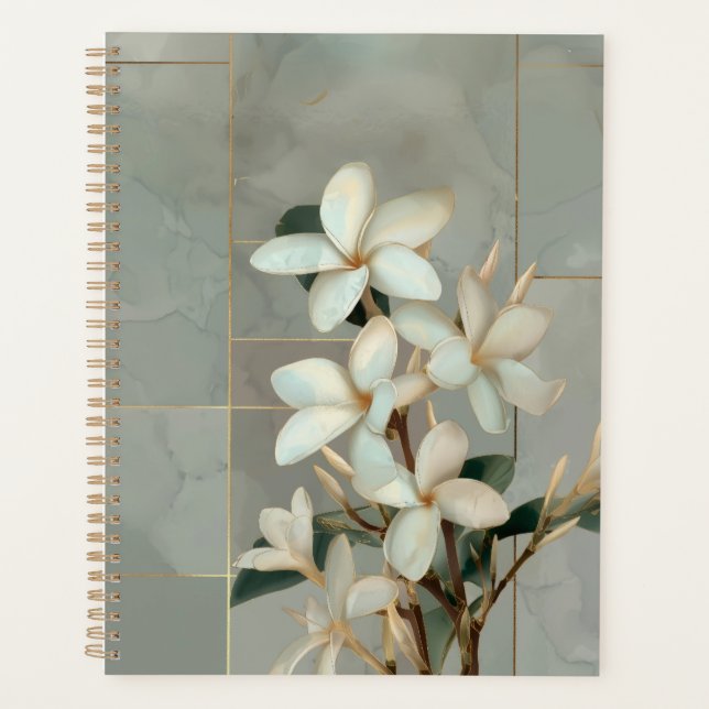 Marbre à ligne dorée et fleur de magnolia blanc (Devant)