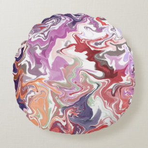 Marbre Abstrait Rouge Coussin rond - Moderne Liqui
