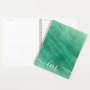 Marbre Abstrait vert moderne avec initiales -