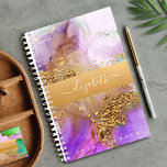 Marbre aquarelle or rose violet vert script<br><div class="desc">Une bande brillante et fausse feuille d'or avec votre nom de typographie de script recouvre un riche, veiné or, violet, rose, aqua, et vert arrière - plan d'aquarelle sur ce planificateur annuel chic, élégant, tendance, nom personnalisé. Personnalisez avec votre initiale. Ce planificateur est disponible en 2 tailles : petites (5,...</div>