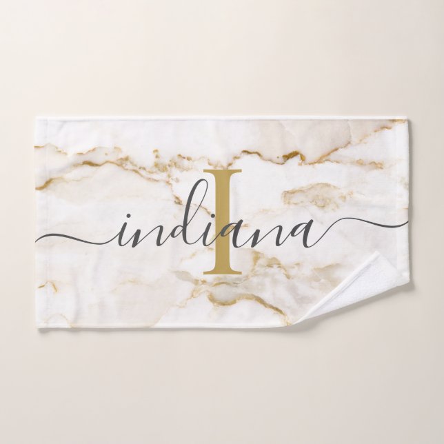 Marbre aspect Monogramme Chic Personnalisé (Serviette à main)