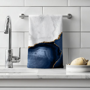 Marbre Blanc Agate Bleu Marine Doré
