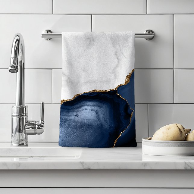 Marbre Blanc Agate Bleu Marine Doré (Créateur téléchargé)