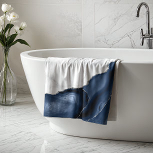 Marbre Blanc Agate Bleu Marine Paillettes Argentée
