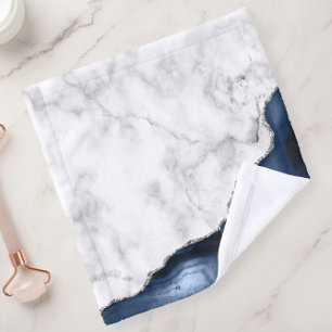 Marbre Blanc Agate Bleu Marine Paillettes Argentée