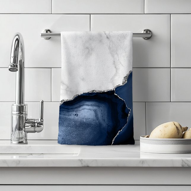 Marbre Blanc Agate Bleu Marine Paillettes Argentée (Créateur téléchargé)