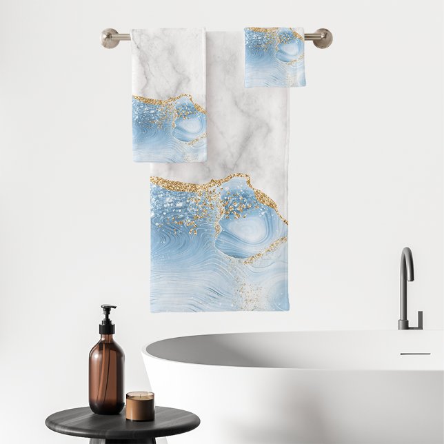 Marbre Blanc Agate Bleu Pastel Paillettes Dorées (Créateur téléchargé)