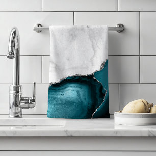 Marbre blanc agate bleu sarcelle argent