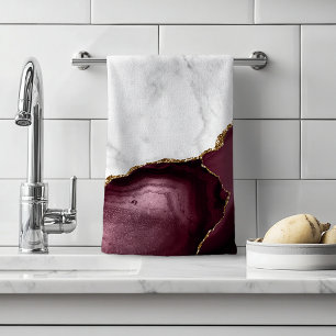 Marbre Blanc Agate Bourgogne Paillettes Dorées