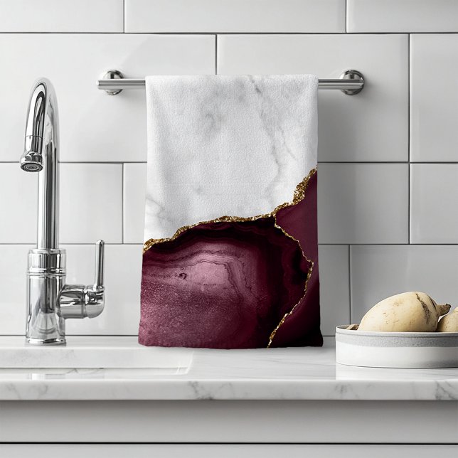 Marbre Blanc Agate Bourgogne Paillettes Dorées (Créateur téléchargé)