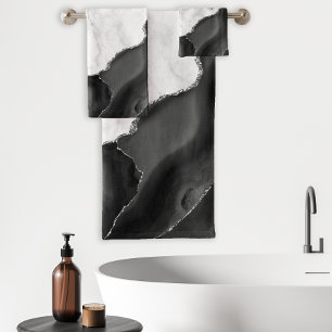 Marbre Blanc Agate Noire Paillettes Argentées