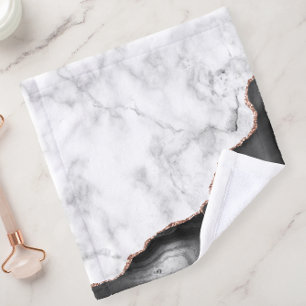 Marbre blanc Agate noire Paillettes d'or rose