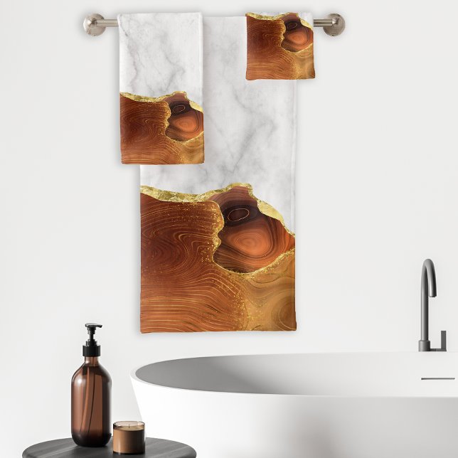 Marbre Blanc Agate Orange Brûlé Paillettes Feuille (Créateur téléchargé)