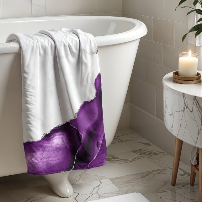 Marbre Blanc Agate Violette Paillettes Argentées (Créateur téléchargé)