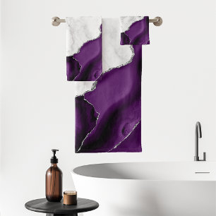 Marbre Blanc Agate Violette Paillettes Argentées