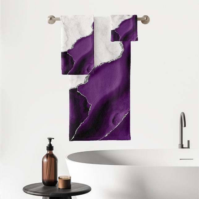Marbre Blanc Agate Violette Paillettes Argentées (Créateur téléchargé)
