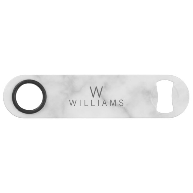 Marbre blanc avec monogramme et nom personnalisés (Devant (Horizontal))