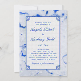 Marbre blanc bleu Faire-part de mariage marbré