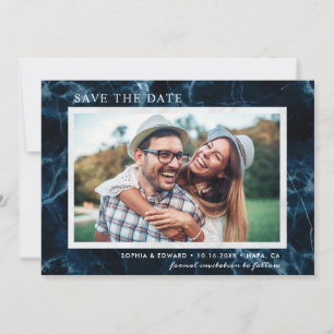 Marbre blanc bleu marine Enregistrer la date Carte