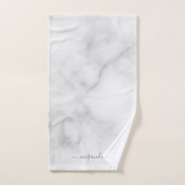Marbre blanc de nom personnalisé de script moderne (Serviette à main)