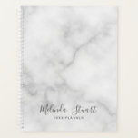 Marbre blanc de script moderne professionnel<br><div class="desc">Professional Modern Planner avec nom en gris style de police script moderne avec texte personnalisé en gris style de police sans serif moderne sur arrière - plan en marbre blanc.</div>