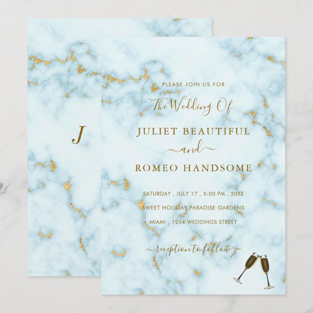Marbre blanc d'or Faire-part de mariage et Champag (Devant / Derrière)