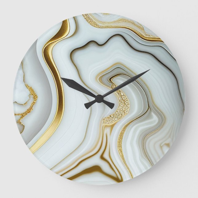 Marbre blanc élégant avec Gold Large Horloge (Recto)