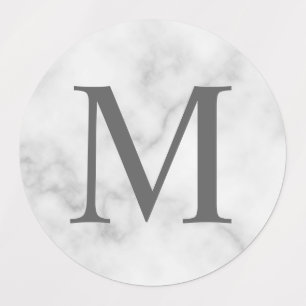 Marbre blanc Élégant Étiquettes Monogramme