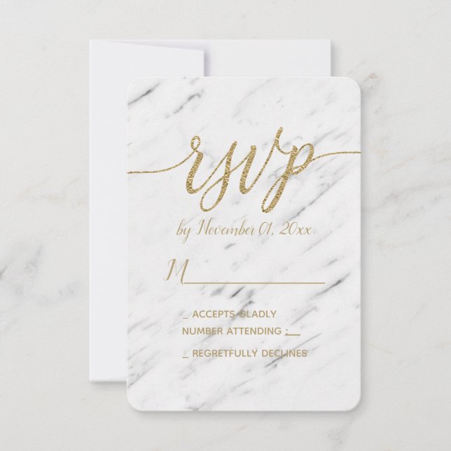 Marbre blanc élégant & Gold Foil Wedding RSVP (Devant)
