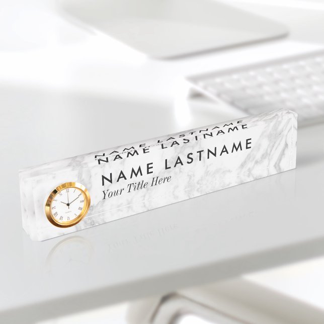Marbre blanc gris élégant personnalisé Nom Plaque  (Créateur téléchargé)