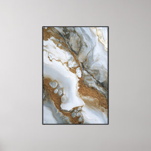 Marbre Blanc, Gris et Or Flow – Art Mural Abstrait