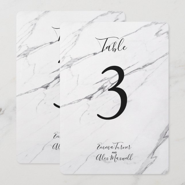 Marbre Blanc Moderne | Cartes de numéro de table (Devant / Derrière)