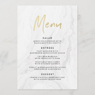 Marbre blanc moderne Gold Script Menu Mariage