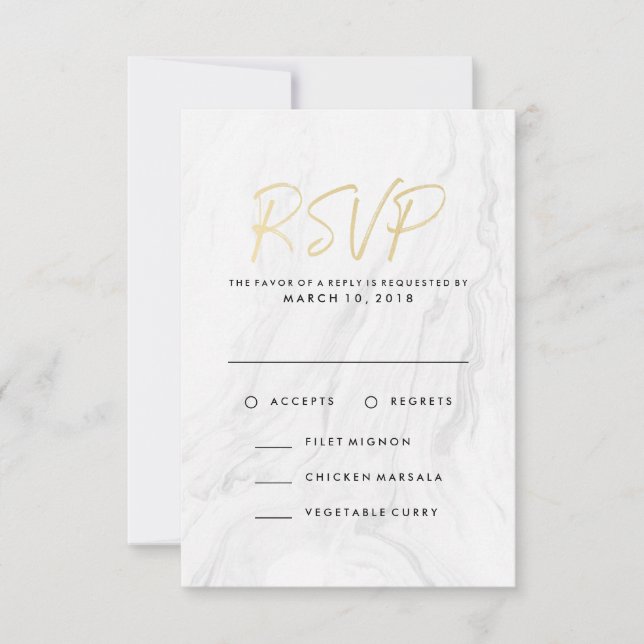 Marbre blanc moderne Gold Wedding RSVP Menu Option (Devant)
