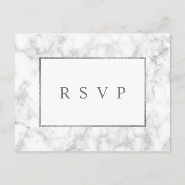 Marbre blanc moderne mariage RSVP Invitation Postc (Devant)