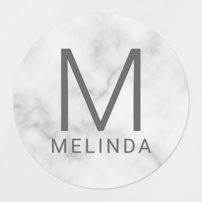 Marbre blanc Monogramme minimaliste Étiquettes (Design 1)