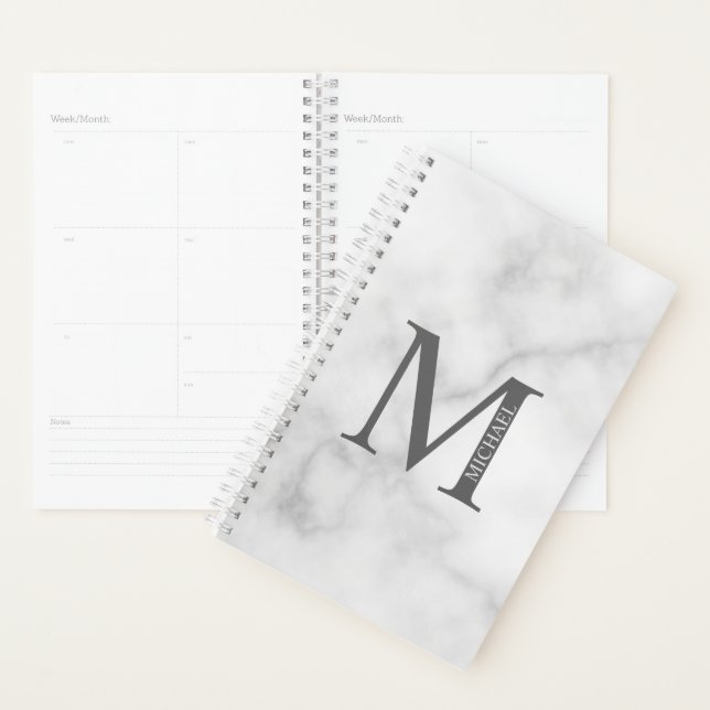 Marbre blanc Monogramme personnalisé et nom (Devant avec enveloppe)