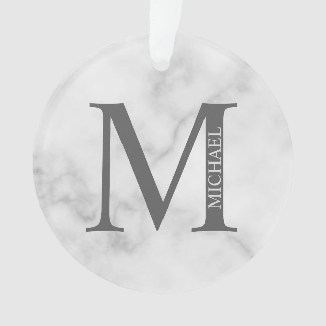 Marbre blanc Monogramme personnalisé et nom (devant)
