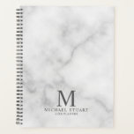 Marbre blanc Monogramme personnalisé et nom<br><div class="desc">Le planificateur professionnel dispose de monogramme personnalisé,  nom et texte en gris classique serif style de police sur l'arrière - plan en marbre blanc.</div>