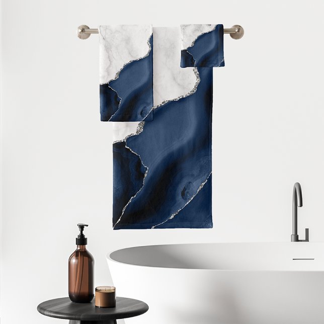 Marbre Blanc Pailleté Argent Agate Bleu Marine (Créateur téléchargé)
