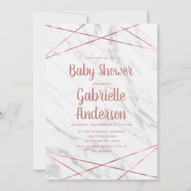 Marbre blanc Rose Gold Line Baby shower Invitation (Devant)