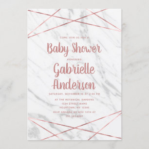 Marbre blanc Rose Gold Line Baby shower Invitation