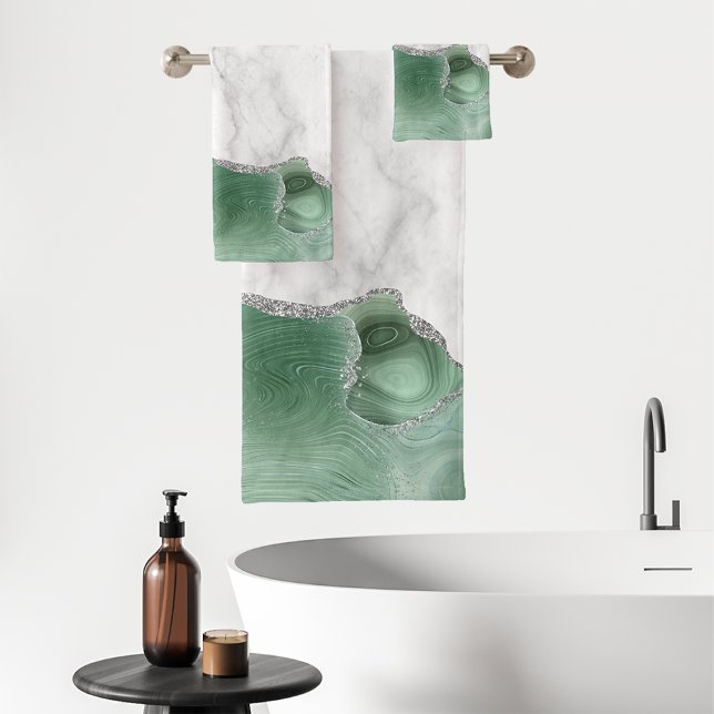 Marbre Blanc Vert Sauge Agate Paillettes Argentées (Créateur téléchargé)