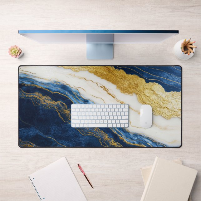Marbre bleu marine de luxe et feuille d'or (Bureau 1)