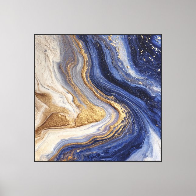 Marbre Bleu Or Flux – Art mural fluide abstrait (Recto)