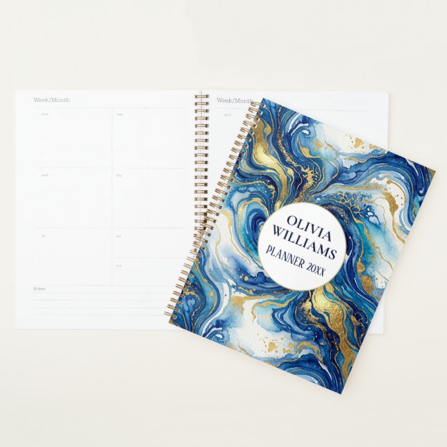 Marbre Bleu Or Luxe Motif Artistique Fluide Abstra (Devant avec enveloppe)