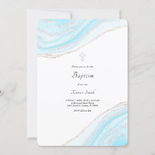 marbre bleu pastel Baptême bébé garçon Invitation
