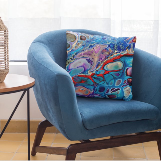 Marbre Bleu Pierre Look Fluide Art Coussin violet  (Créateur téléchargé)