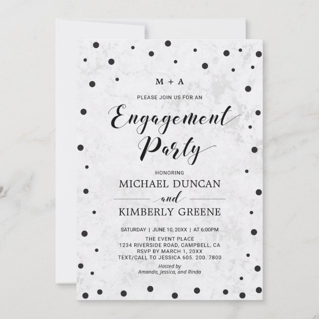 Marbre & Confettis | Invitation moderne pour une f (Devant)